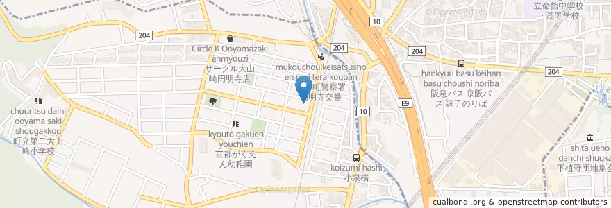 Mapa de ubicacion de 円明寺郵便局 en 日本, 京都府, 乙訓郡, 長岡京市, 大山崎町.