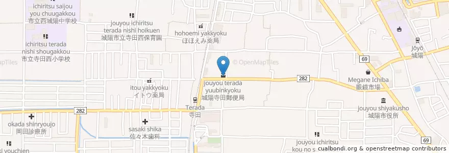 Mapa de ubicacion de 城陽寺田郵便局 en 일본, 교토부, 城陽市.