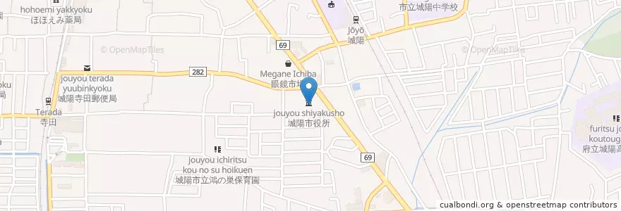 Mapa de ubicacion de 城陽市役所 en Japão, 京都府, 城陽市.