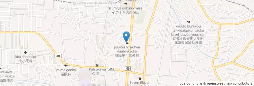 Mapa de ubicacion de 城陽平川郵便局 en 日本, 京都府, 城陽市.