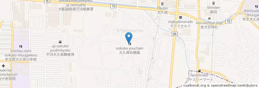 Mapa de ubicacion de 大久保幼稚園 en 일본, 교토부, 宇治市.