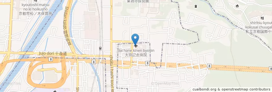 Mapa de ubicacion de 大羽記念病院 en Япония, Киото, Киото, Хигасияма, Фусими.