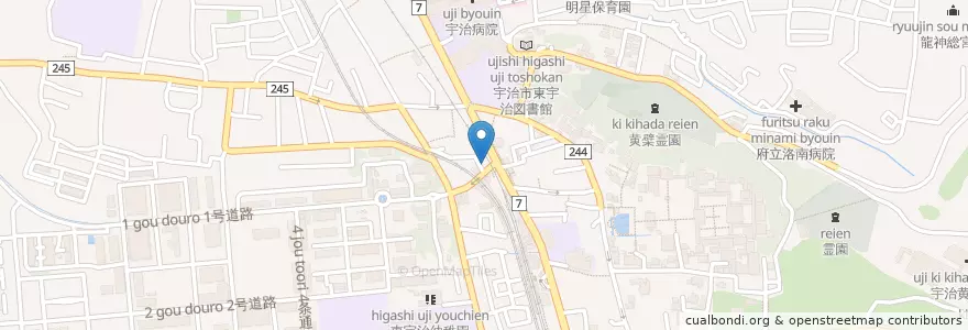 Mapa de ubicacion de 宇治五ヶ庄郵便局 en 일본, 교토부, 宇治市.