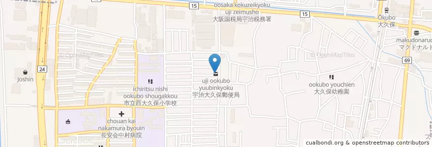 Mapa de ubicacion de 宇治大久保郵便局 en Giappone, Prefettura Di Kyoto, 宇治市.