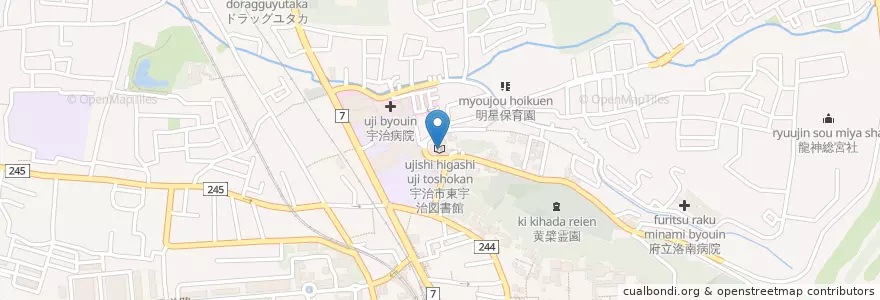 Mapa de ubicacion de 宇治市東宇治図書館 en 일본, 교토부, 宇治市.