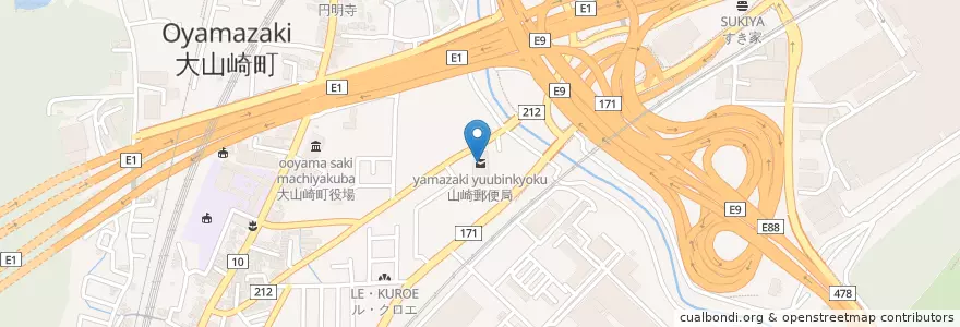 Mapa de ubicacion de 山崎郵便局 en 日本, 京都府, 乙訓郡, 大山崎町.