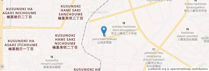 Mapa de ubicacion de 山鳩保育園 en Jepun, 京都府, 枚方市, 八幡市.