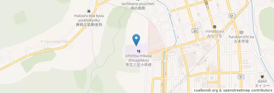 Mapa de ubicacion de 市立三笠小学校 en Japon, Préfecture De Kyoto, 舞鶴市.