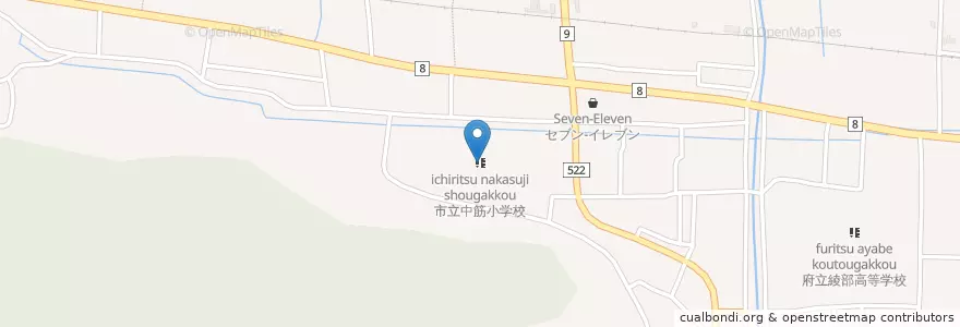 Mapa de ubicacion de 市立中筋小学校 en Giappone, Prefettura Di Kyoto, 綾部市.