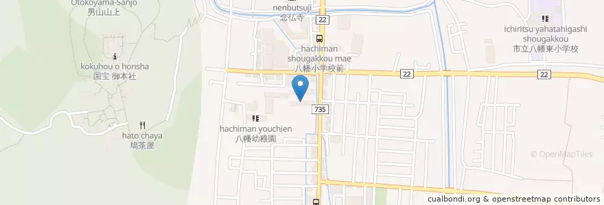 Mapa de ubicacion de 市立八幡小学校 en Japan, Kyoto Prefecture, Yawata.