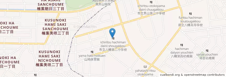 Mapa de ubicacion de 市立八幡第二小学校 en Japão, 京都府, 枚方市, 八幡市.