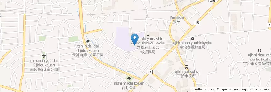 Mapa de ubicacion de 宇治市立宇治中学校 en Japonya, 京都府, 宇治市.