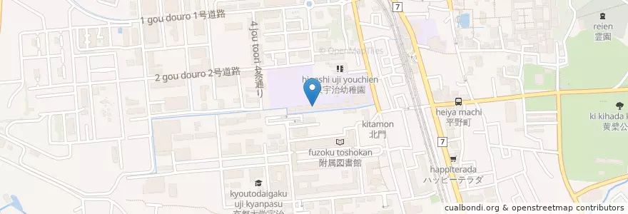 Mapa de ubicacion de 市立東宇治中学校 en Giappone, Prefettura Di Kyoto, 宇治市.