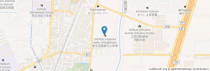 Mapa de ubicacion de 市立長岡第九小学校 en Japonya, 京都府, 長岡京市.