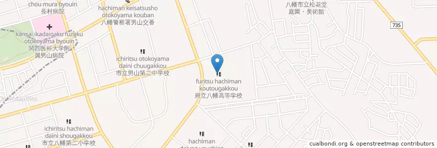 Mapa de ubicacion de 府立八幡高等学校 en 일본, 교토부, 八幡市.