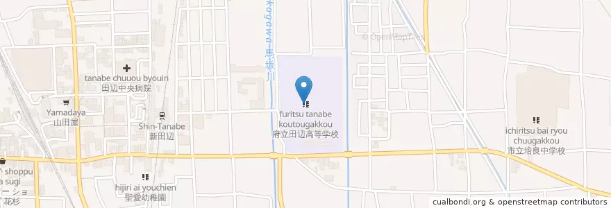 Mapa de ubicacion de 府立田辺高等学校 en 日本, 京都府, 京田辺市.