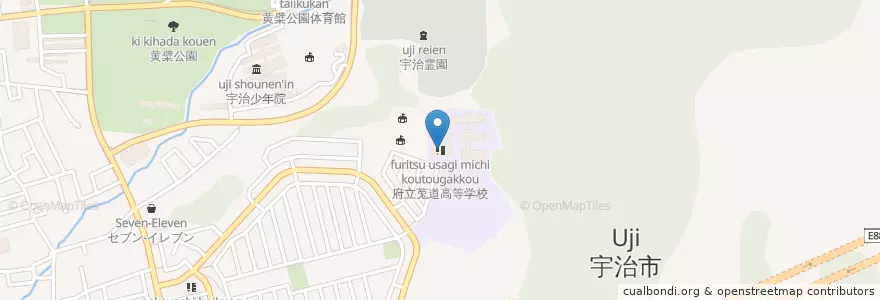 Mapa de ubicacion de 府立莵道高等学校 en Japan, 京都府, 宇治市.