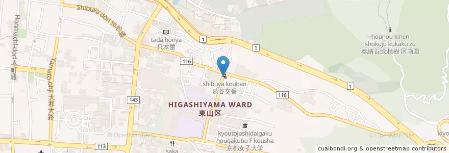 Mapa de ubicacion de 渋谷交番 en Japan, Präfektur Kyōto, 京都市, 東山区.