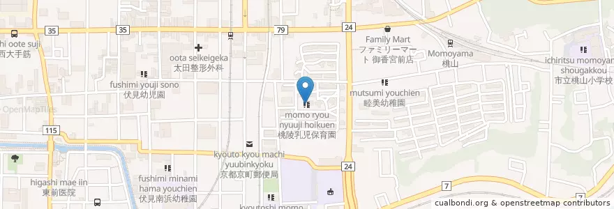 Mapa de ubicacion de 桃陵乳児保育園 en Japon, Préfecture De Kyoto, 京都市, 伏見区.