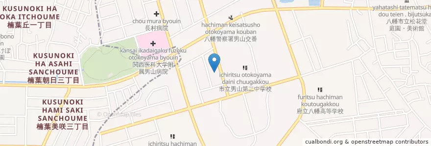 Mapa de ubicacion de 男山保育園 en Japón, Prefectura De Kioto, 枚方市, 八幡市.