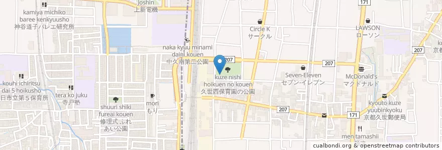 Mapa de ubicacion de 社会福祉法人久世西福祉会久世西保育園 en Japon, Préfecture De Kyoto, 京都市, 南区.