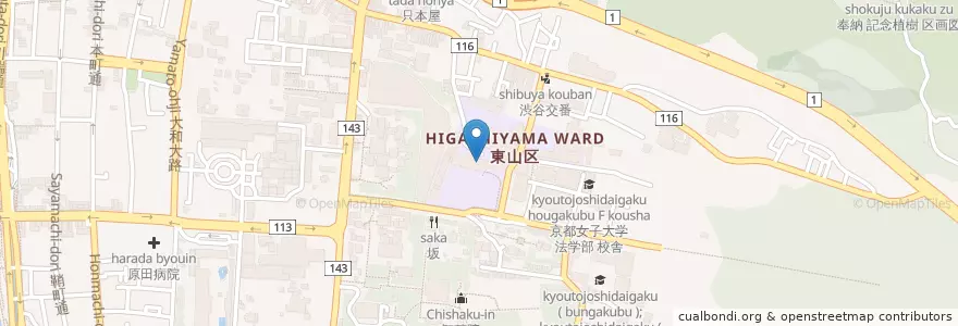 Mapa de ubicacion de 私立京都女子中学校 en 日本, 京都府, 京都市, 東山区.