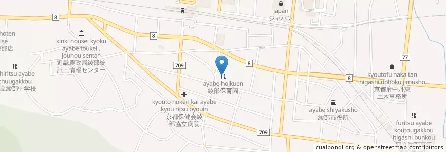 Mapa de ubicacion de 綾部保育園 en Japan, 京都府, 綾部市.