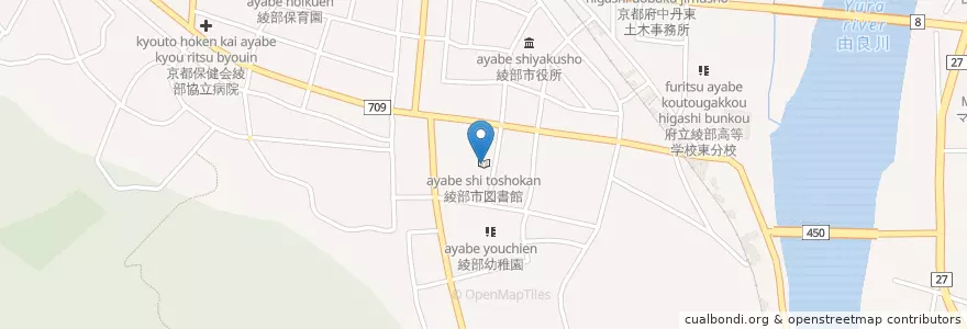 Mapa de ubicacion de 綾部市図書館 en Япония, Киото, Аябе.