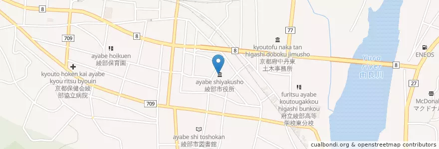 Mapa de ubicacion de 綾部市役所 en 日本, 京都府, 綾部市.