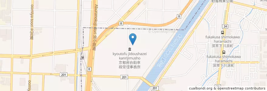 Mapa de ubicacion de 自動車事故対策機構大阪主管支所京都支所 en 日本, 京都府, 京都市, 南区.