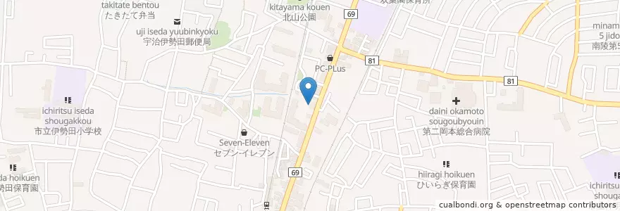 Mapa de ubicacion de 西消防署伊勢田消防分署 en Japan, Präfektur Kyōto, 宇治市.
