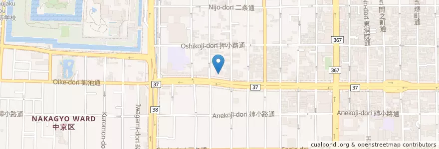 Mapa de ubicacion de 近畿管区行政評価局京都行政評価事務所 en Japón, Prefectura De Kioto, Kioto, 中京区.