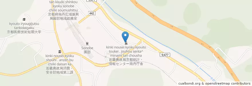 Mapa de ubicacion de 近畿農政局京都統計・情報センター南丹庁舎 en Japan, 京都府, 南丹市.
