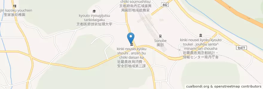 Mapa de ubicacion de 近畿農政局消費・安全部地域第三課 en 日本, 京都府, 南丹市.