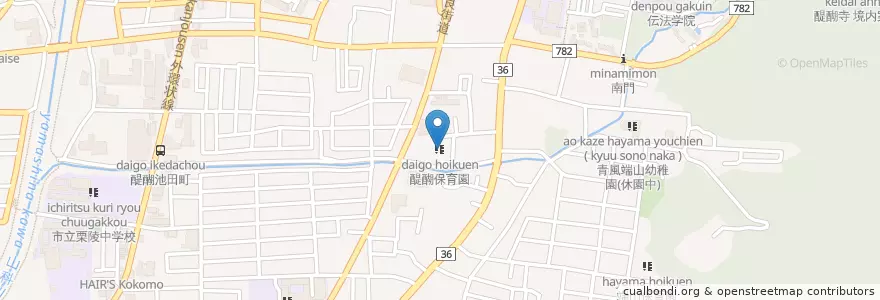 Mapa de ubicacion de 醍醐保育園 en Japon, Préfecture De Kyoto, 京都市, 伏見区.