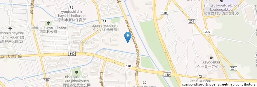 Mapa de ubicacion de 関西医科大学附属洛西ニュータウン病院 en اليابان, 京都府, 京都市, 西京区.