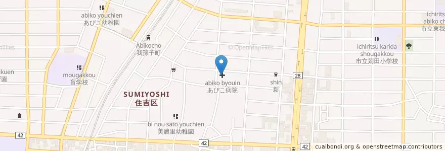 Mapa de ubicacion de あびこ病院 en اليابان, أوساكا, أوساكا, 住吉区.