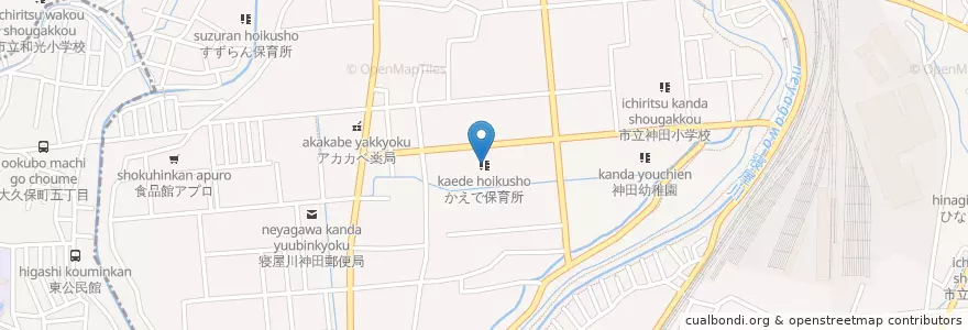 Mapa de ubicacion de かえで保育所 en Jepun, 大阪府, 寝屋川市.
