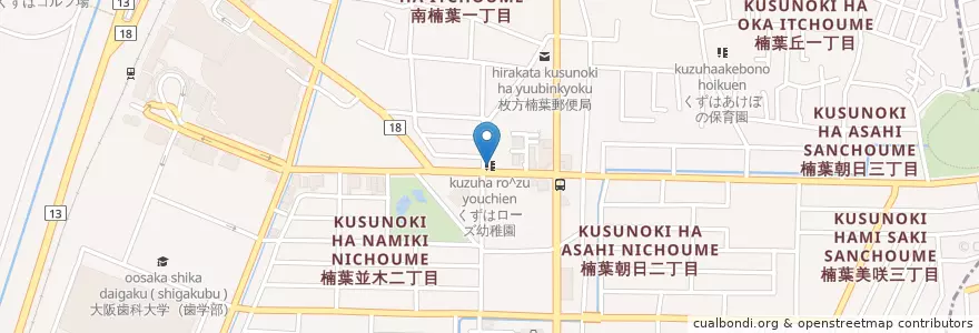 Mapa de ubicacion de くずはローズ幼稚園 en 일본, 오사카부, 枚方市.