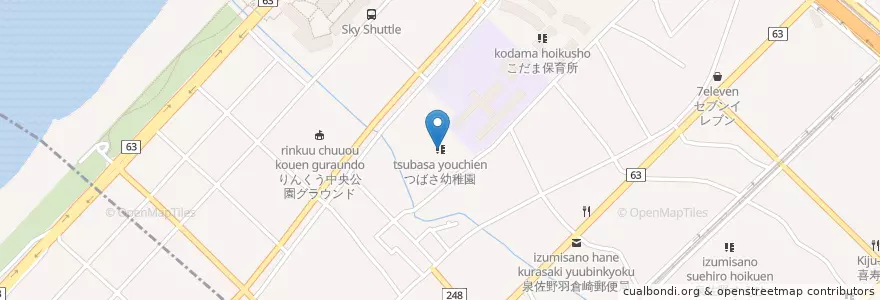 Mapa de ubicacion de つばさ幼稚園 en 일본, 오사카부, 泉佐野市.