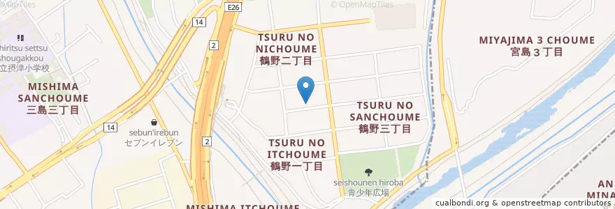 Mapa de ubicacion de つるのひまわり保育園 en Япония, Осака, 茨木市, 摂津市.
