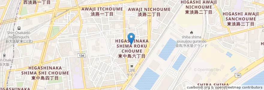 Mapa de ubicacion de ともしび保育園 en Japonya, 大阪府, 大阪市, 東淀川区.