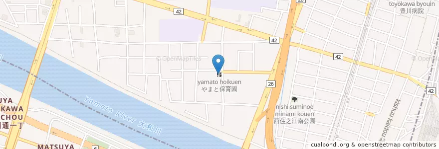 Mapa de ubicacion de やまと保育園 en Jepun, 大阪府, 大阪市, 住之江区.