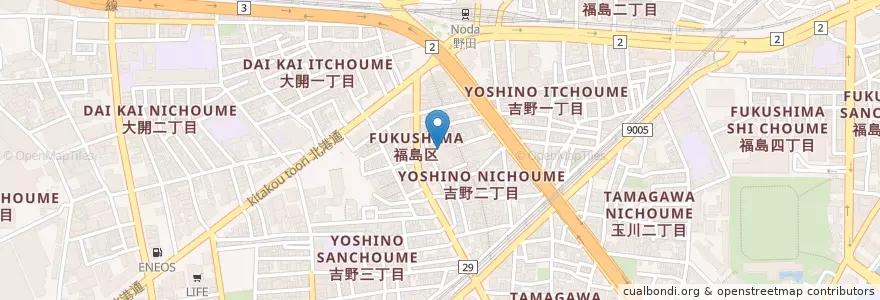 Mapa de ubicacion de フジタ病院 en Japan, 大阪府, Osaka, 福島区.