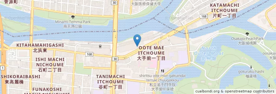 Mapa de ubicacion de マーチャンダイズビル内郵便局 en Япония, Осака, 大阪市, 中央区.