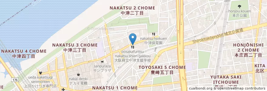 Mapa de ubicacion de 中津養護学校 en Japan, 大阪府, Osaka, 北区.