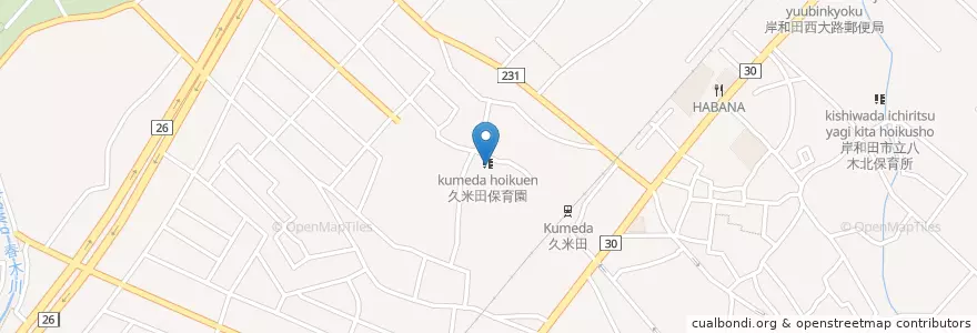 Mapa de ubicacion de 久米田保育園 en Japonya, 大阪府, 岸和田市.