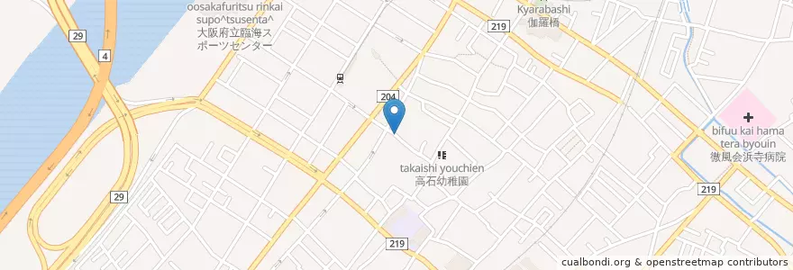 Mapa de ubicacion de 仁済会高石病院 en Japan, 大阪府, 高石市.