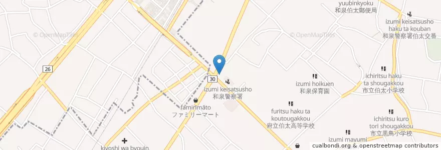 Mapa de ubicacion de 伯太西郵便局 en Japón, Prefectura De Osaka, 和泉市.