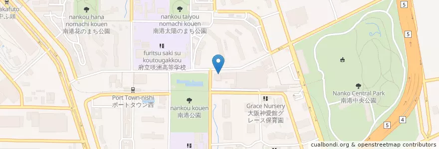 Mapa de ubicacion de 住之江南港中郵便局 en Japonya, 大阪府, 大阪市, 住之江区.